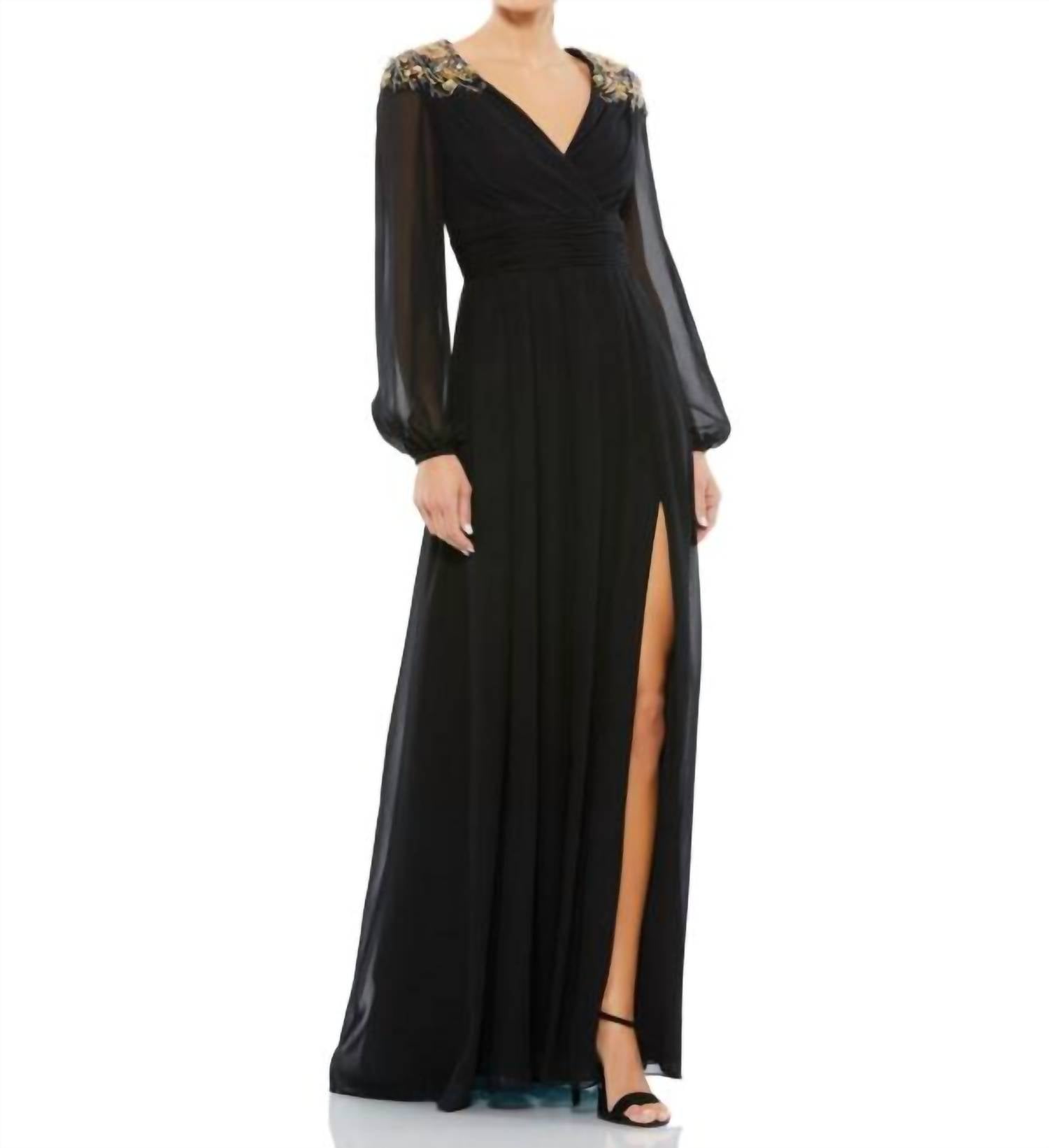 Mac Duggal - Embellished Blouson Sleeve Formal Evening Gown