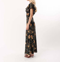 Ulla Johnson Mariam Silk Bias Cut Flutter Sleeve Dress in nuit - women's dress - detail view