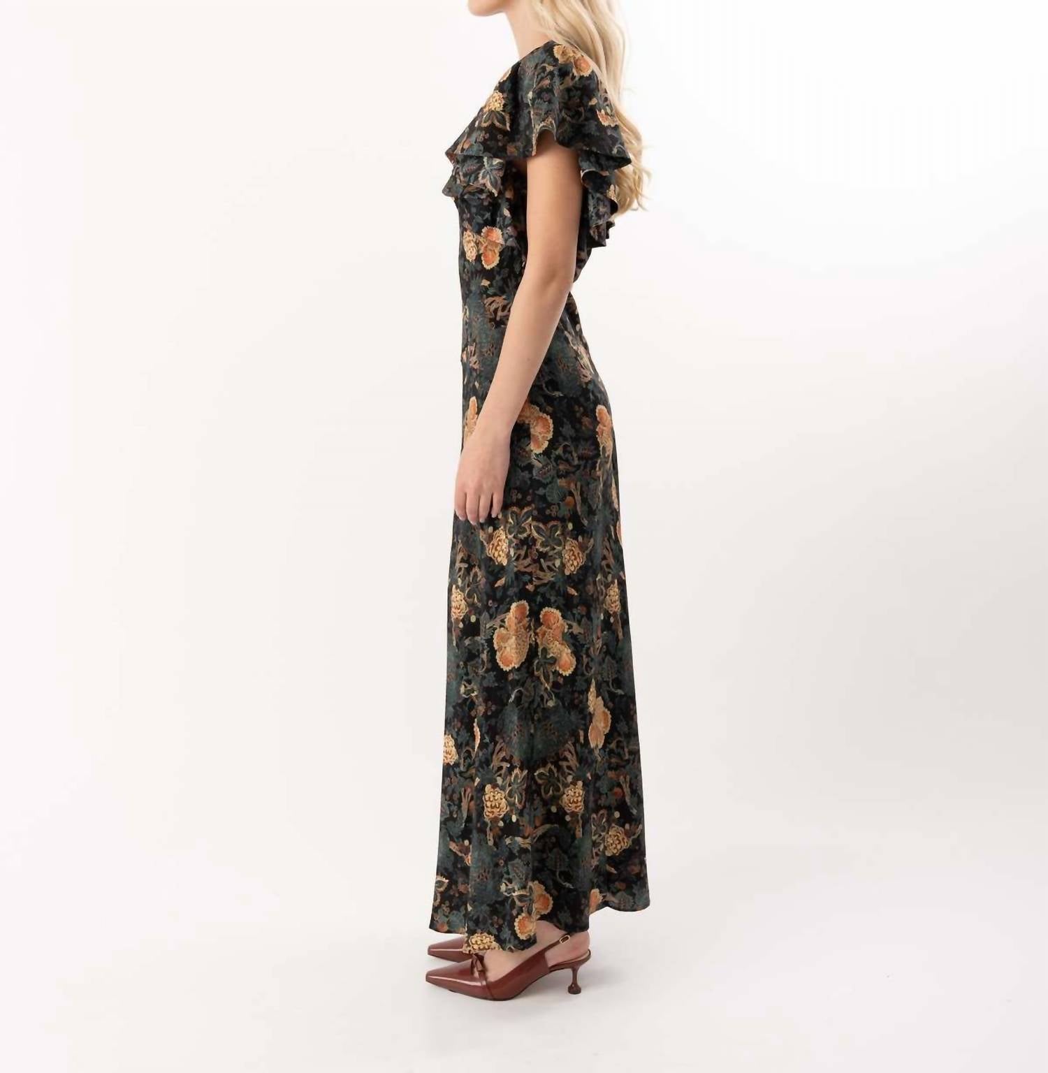 Ulla Johnson Mariam Silk Bias Cut Flutter Sleeve Dress in nuit - women's dress - detail view