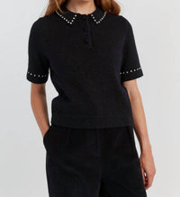 Chinti & Parker Diamonte Polo Sweater in black - women's sweater