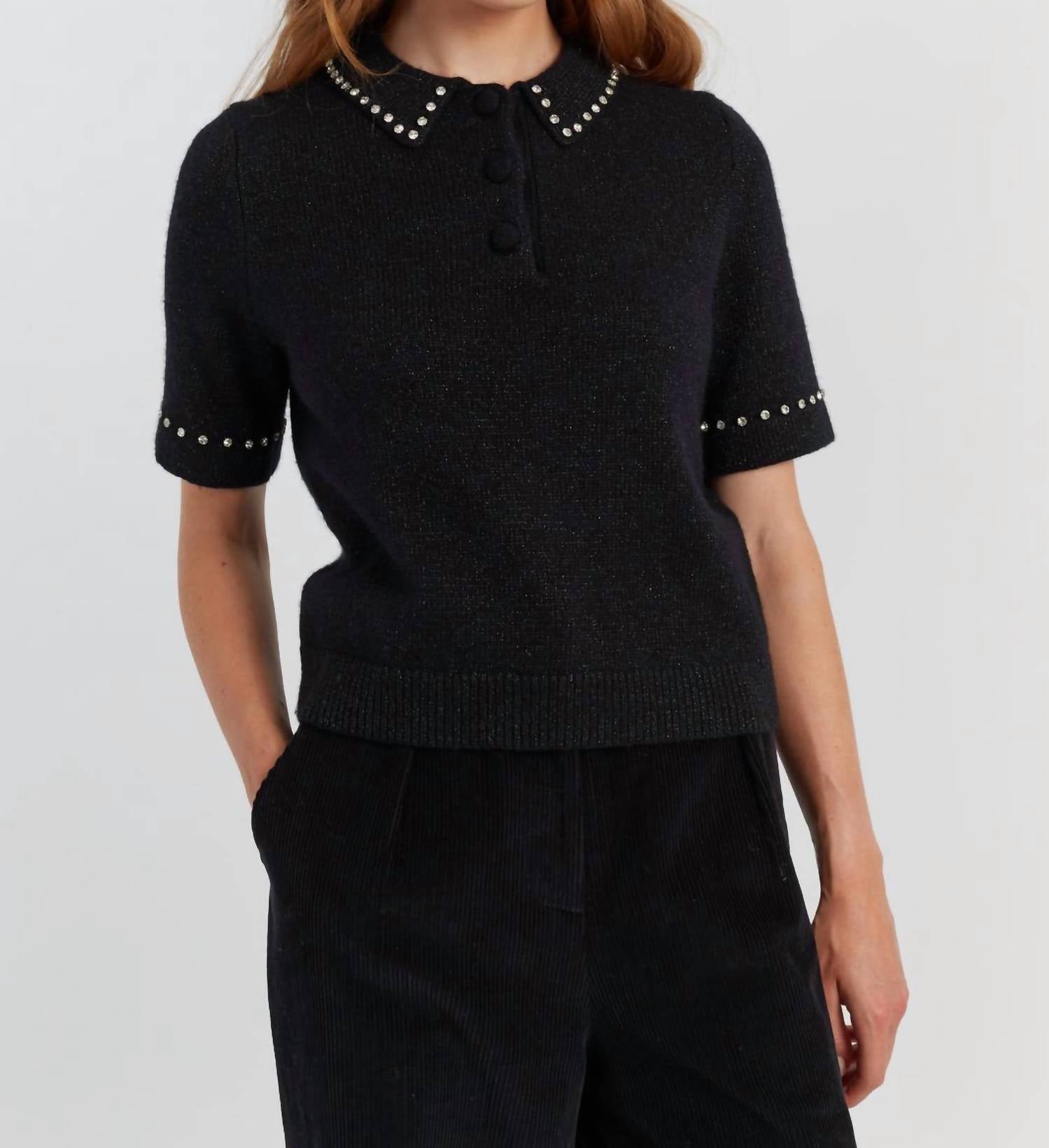 Chinti & Parker Diamonte Polo Sweater in black - women's sweater