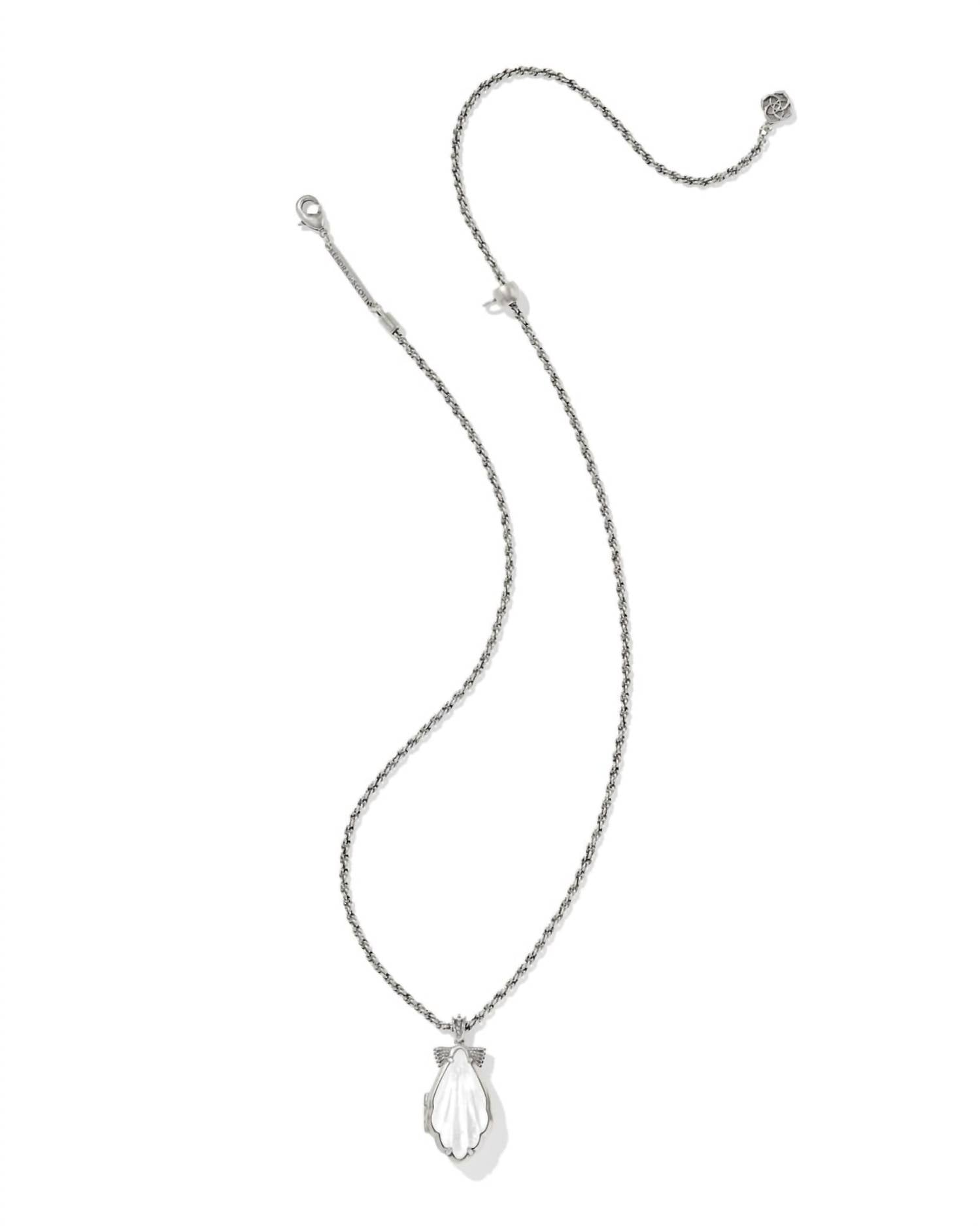 Kendra Scott Women's Alexa Locket Short Pendant Necklace in silver natural mother of pearl - women's jewelry - alternate view