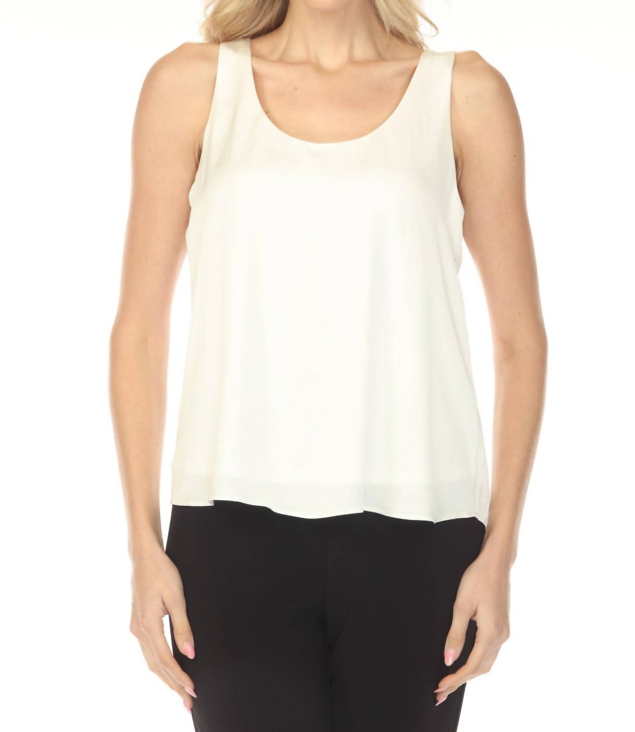 Joseph Ribkoff Scoop Neck Sleeveless Satin Top in winter white - women's tank top