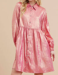 Jodifl Metallic Babydoll Dress in hot pink - women's dress