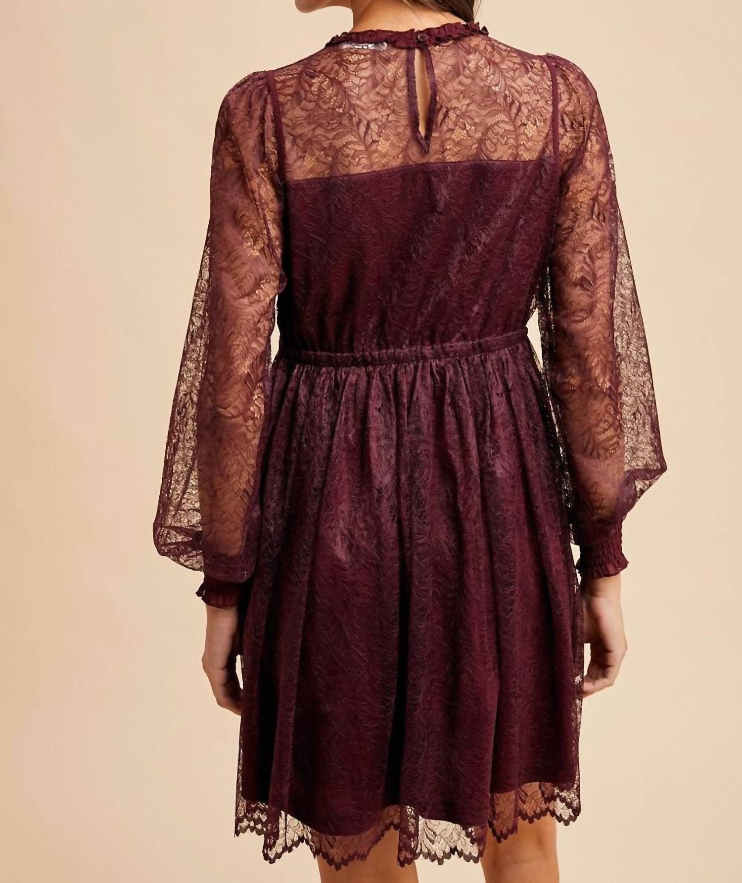 In-Loom - Ruffled Neck Mini Lace Dress