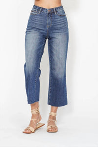 Judy Blue Wide Leg Crop With Back Pocket Embroidery Jeans in blue - women's pants