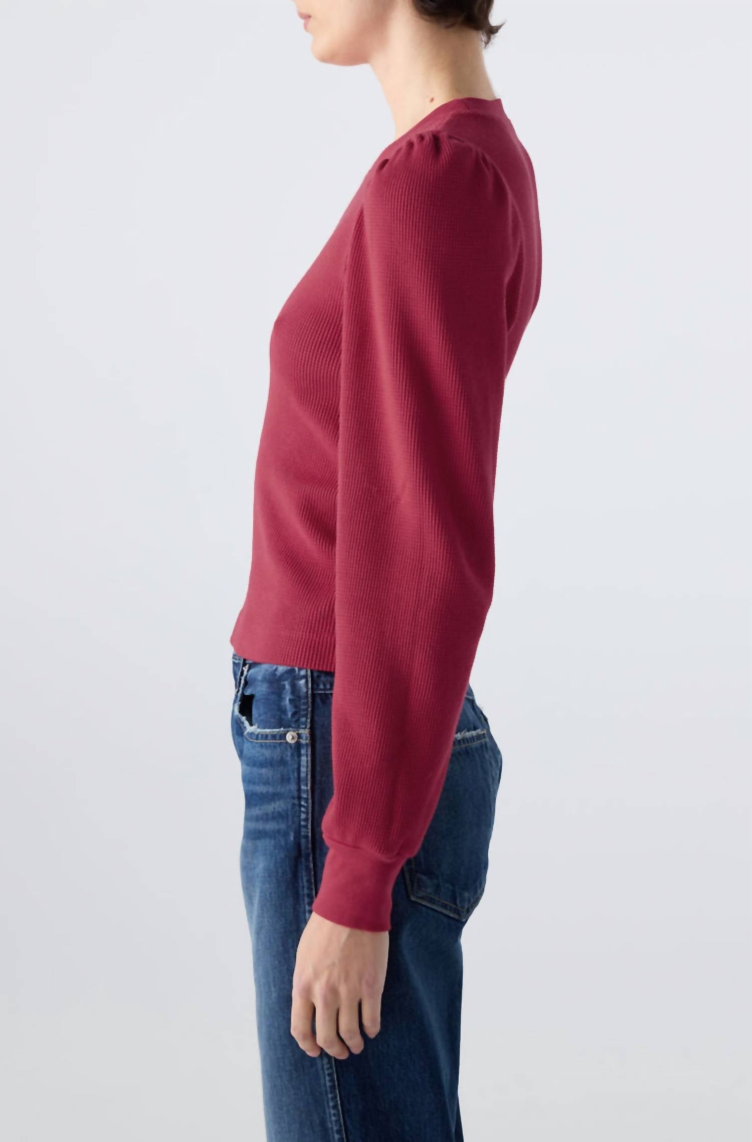 AMO Girly Thermal Shirt in pinot - women's long sleeve top - detail view