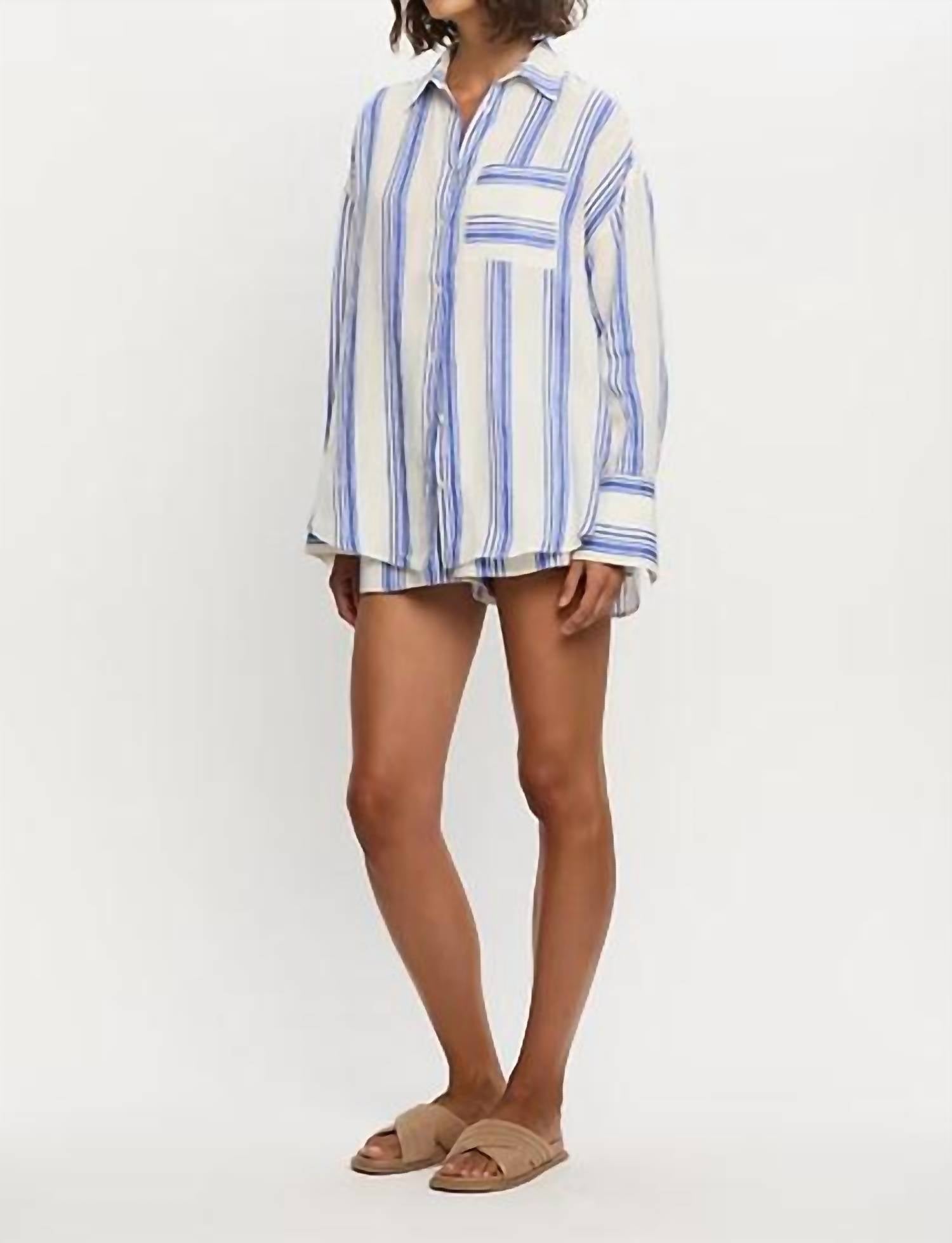 KIVARI Isabelle Shirt in blue stripe - women's shirt - detail view