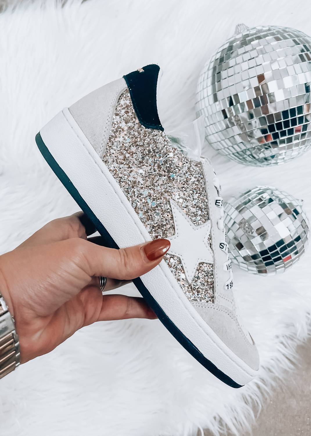 Vintage Havana Women's Kristen Glitter Sneaker in white - women's sneaker - detail view