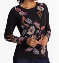 Johnny Was Gineva Long Sleeve Thermal Top in black - women's long sleeve top