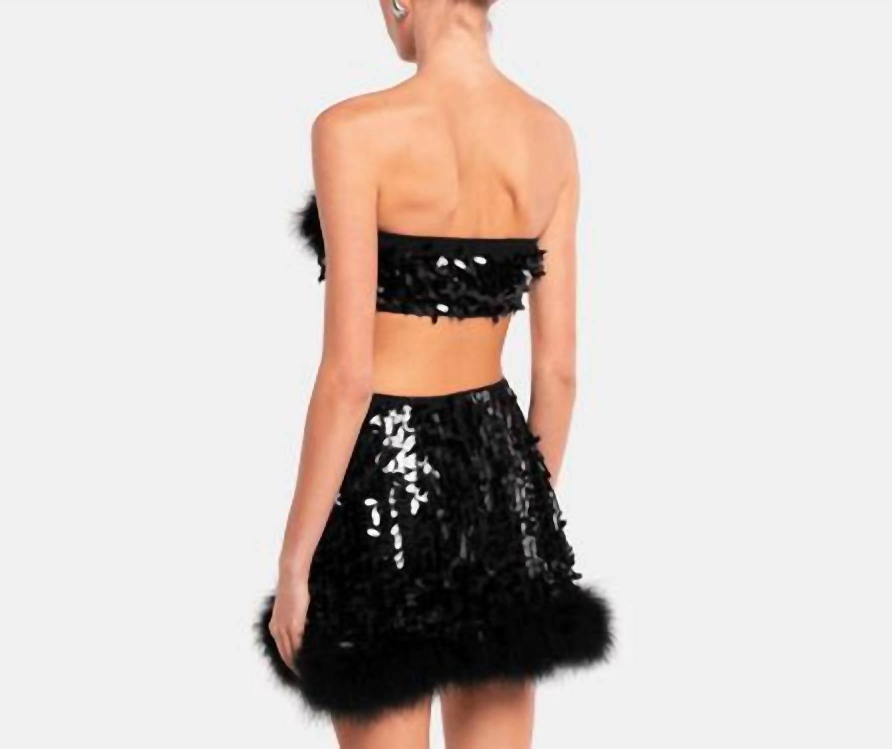 Ow Collection - Virgo Sequin Feather Top And Skirt Set