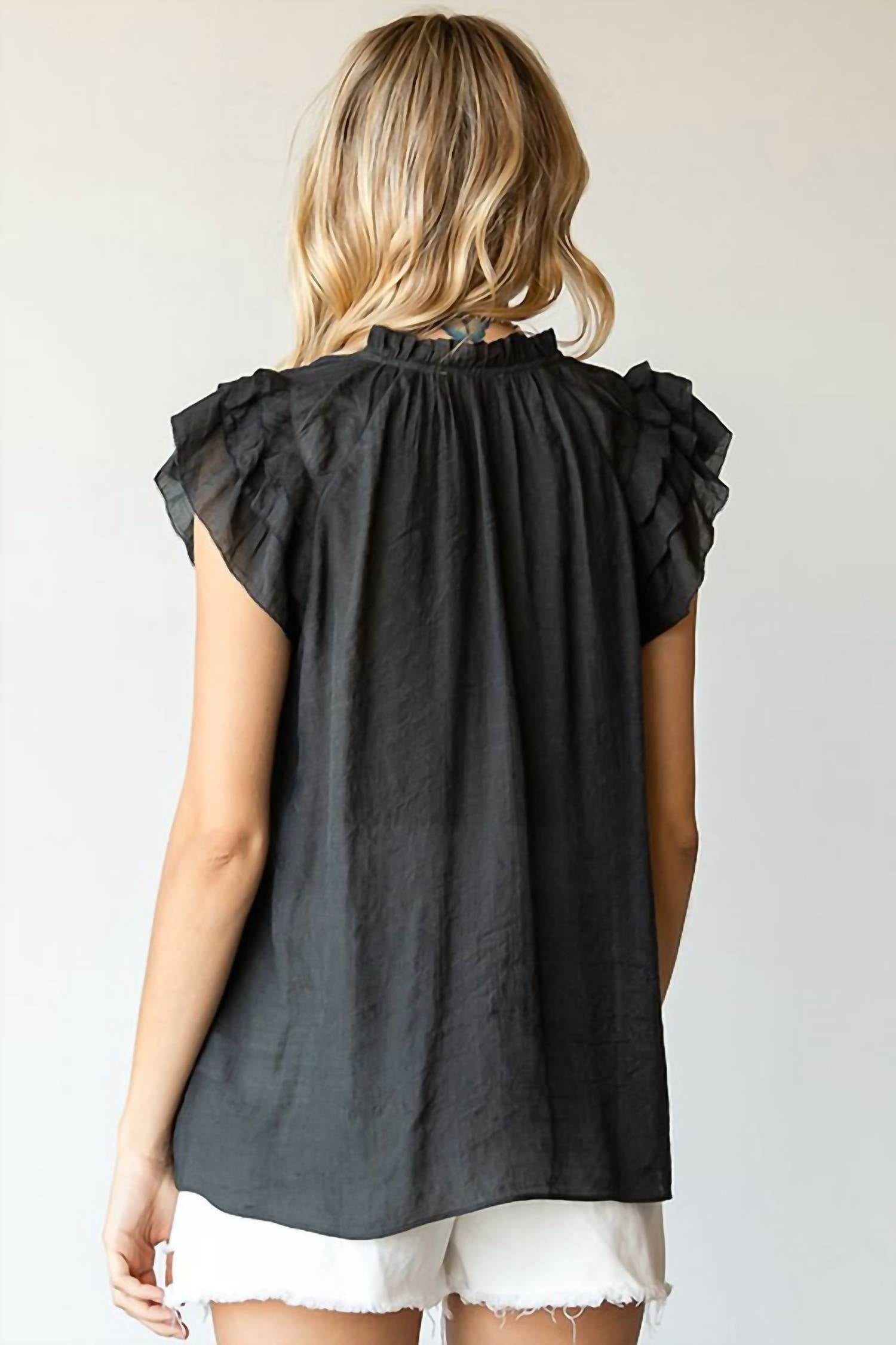 First Love - Drawstring Flutter Blouse - PLUS