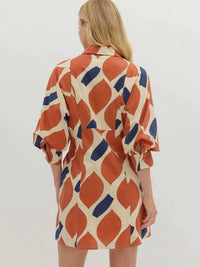 Entro - Women's Abstract Print Self Tie Shirt Dress