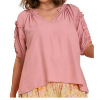 Umgee - Split Neck Puff Sleeve Blouse