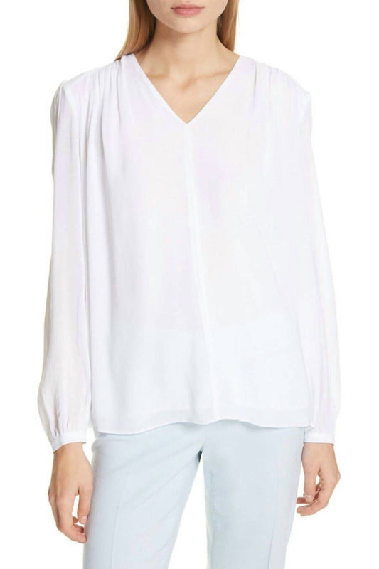 Lewit - V-neck Shirred Long Sleeves Blouse