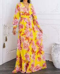 Surelymine - Sunset Bloom Maxi Dres Floral Wrap Dress