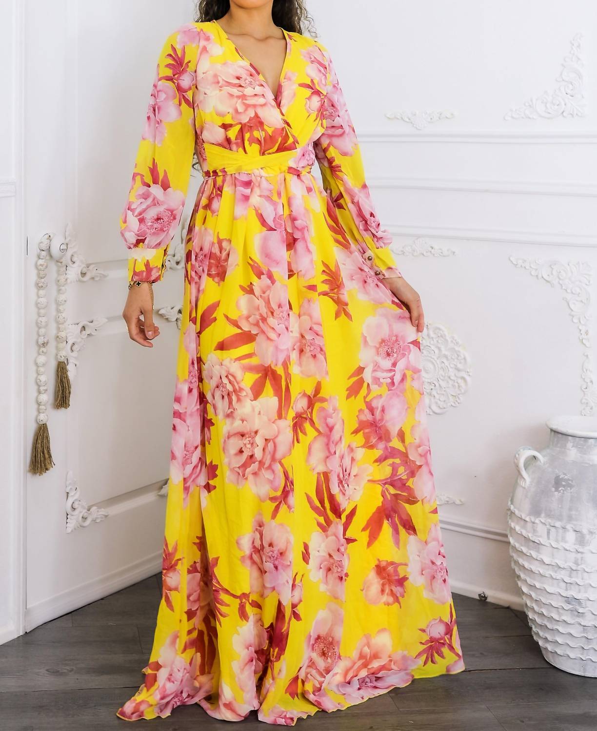 Surelymine - Sunset Bloom Maxi Dres Floral Wrap Dress