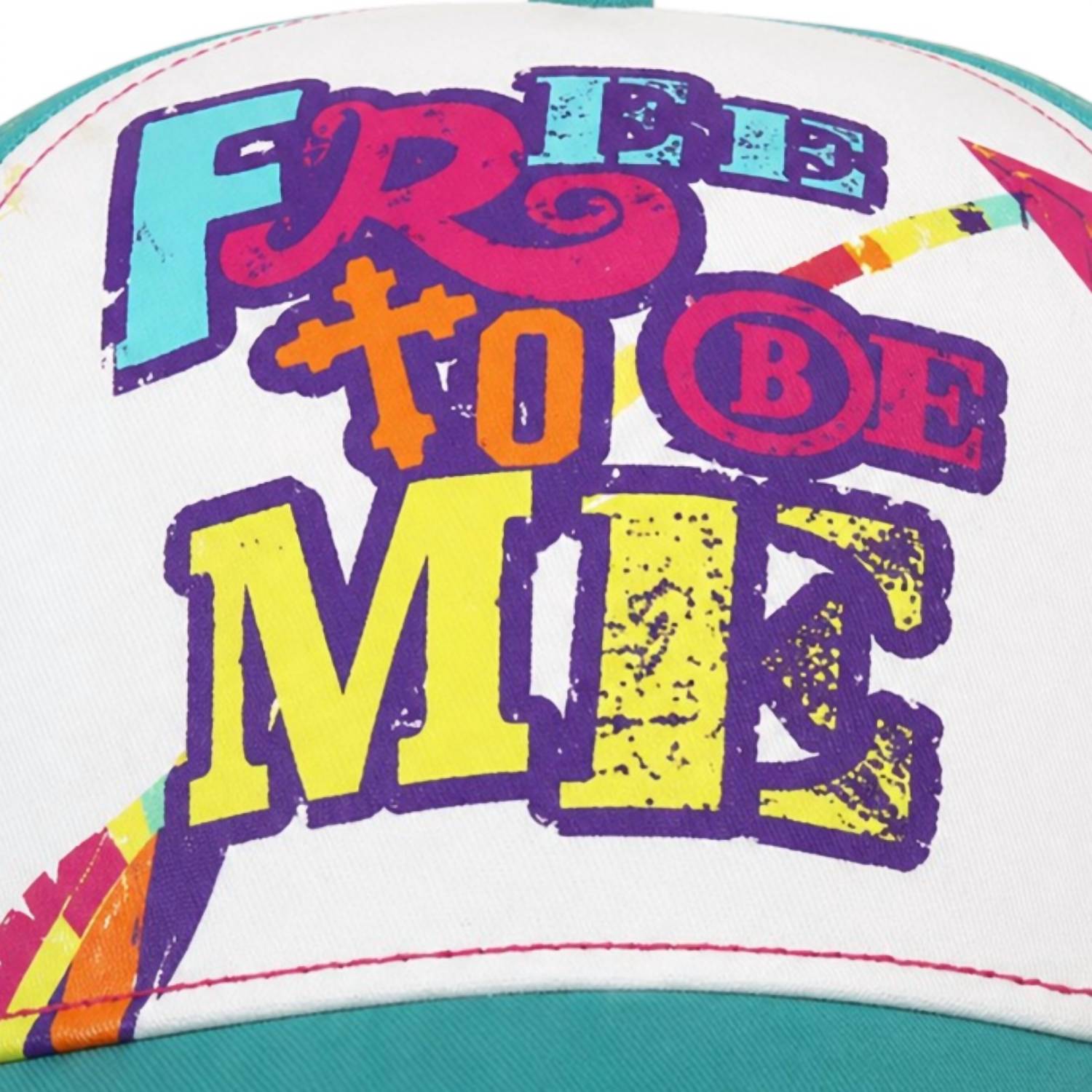 Gypsy Soule Women's Free To Be Me Baseball Cap in turquoise and white - women's hat - detail view