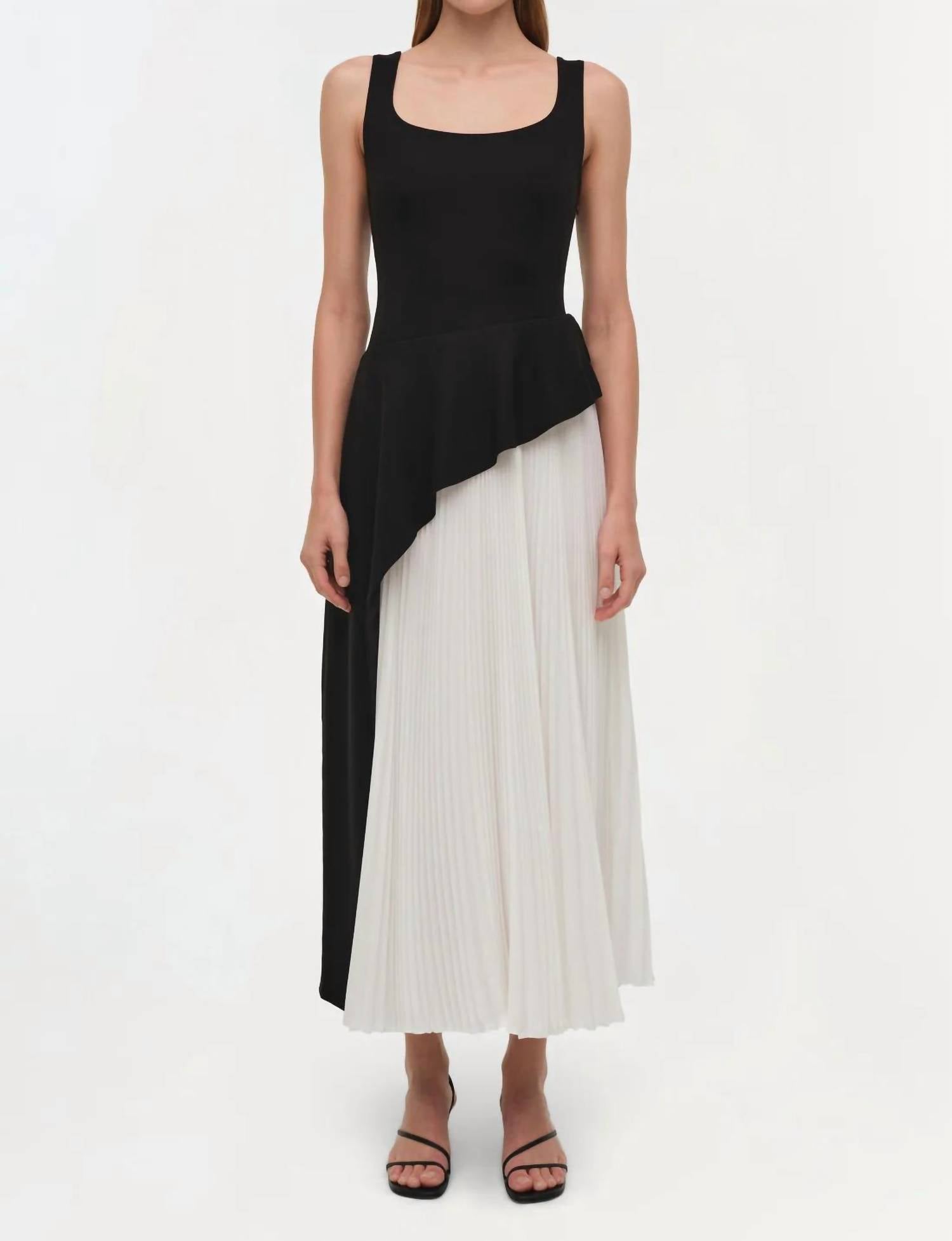 SIMKHAI Zayla Pleated Midi Dress in black multi - women's dress