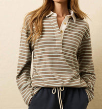 Faherty Hometown Rugby Polo in lakeshore bay stripe - women's long sleeve top