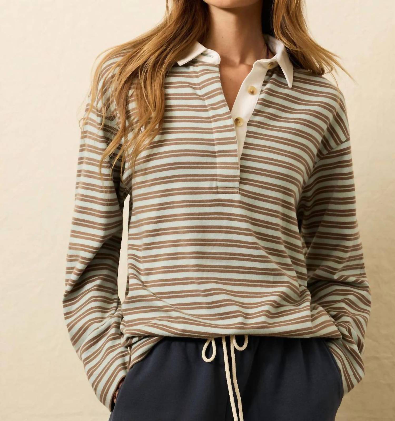 Faherty Hometown Rugby Polo in lakeshore bay stripe - women's long sleeve top