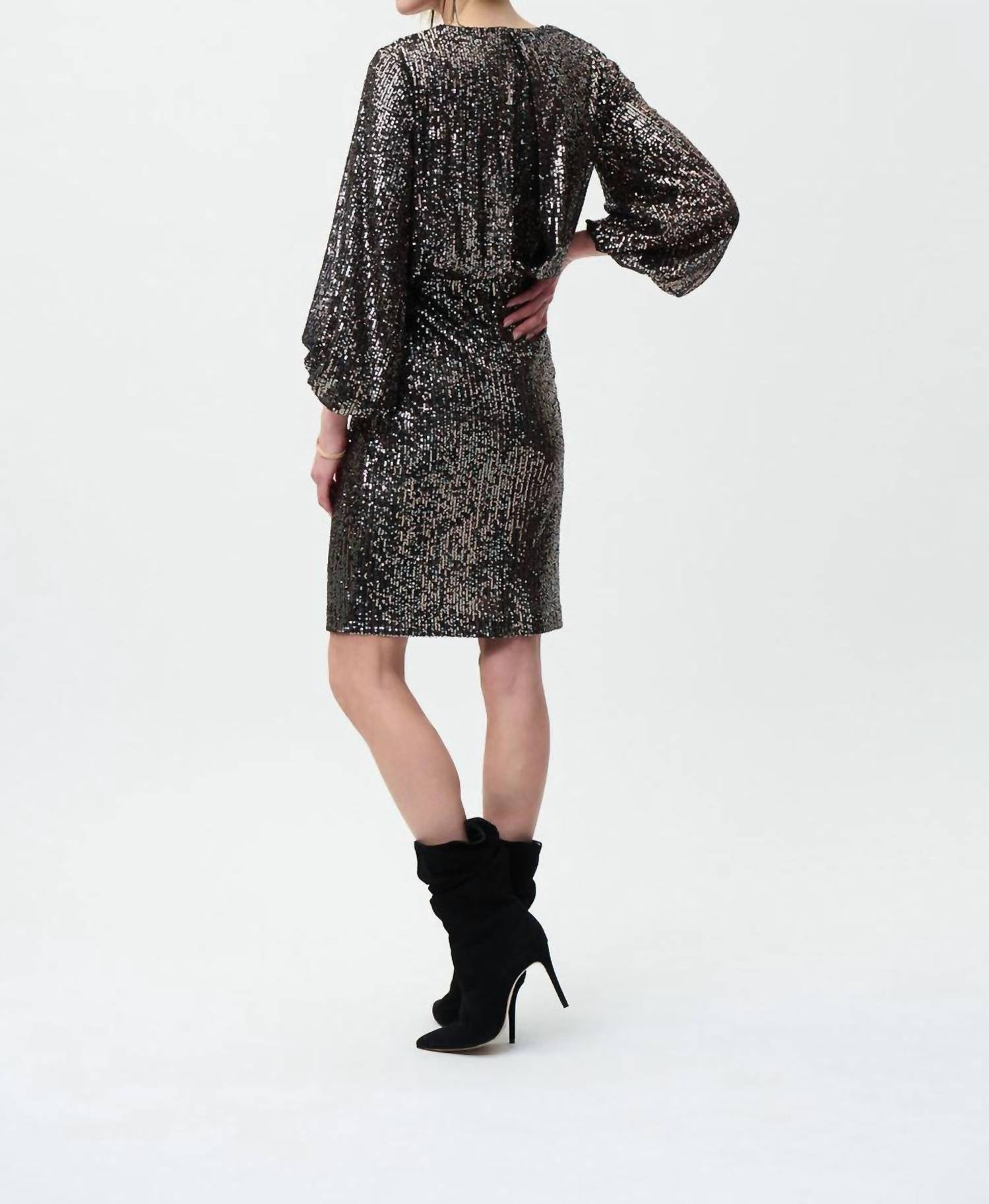 Joseph Ribkoff Sequin V Neck Mini Dress in black multi - women's dress - alternate view
