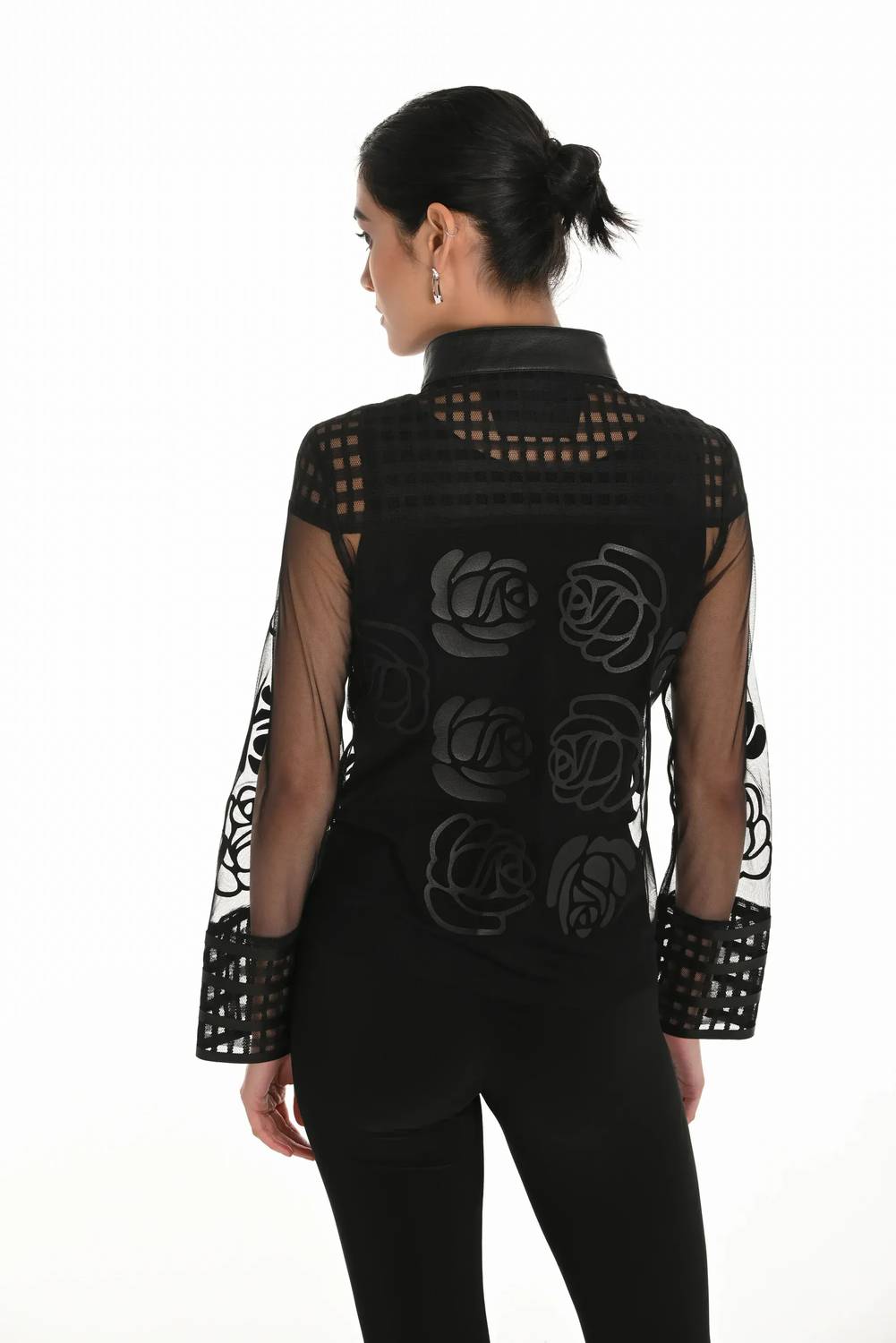 Frank Lyman - Women's Sheer Floral Mesh Jacket With Faux Leather Trim