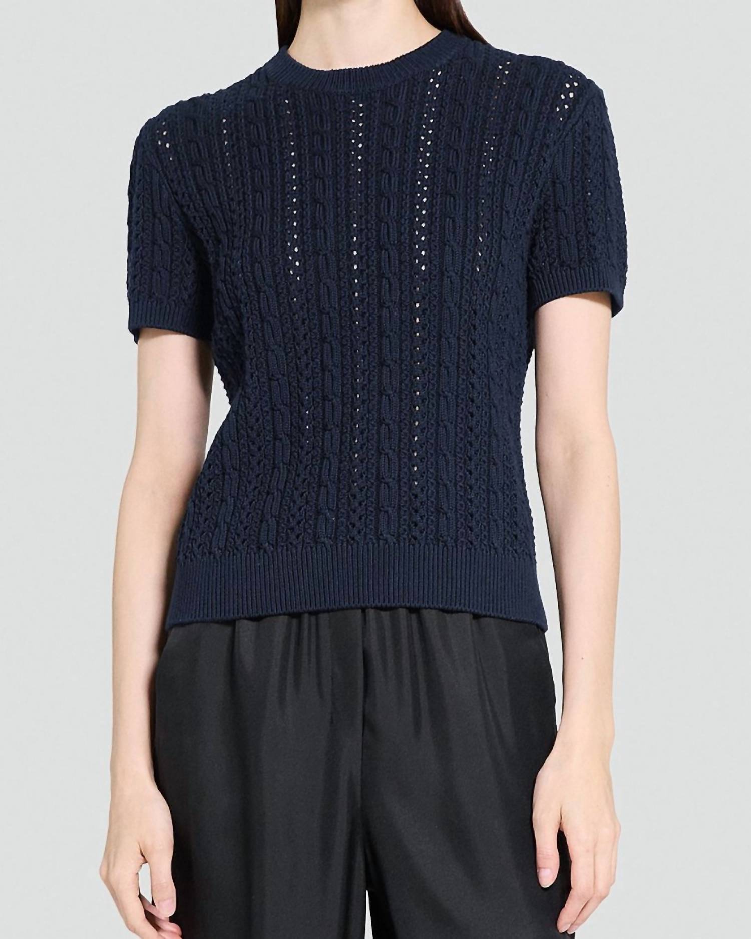 Theory Cable Knit Tee in navy - women's t-shirt