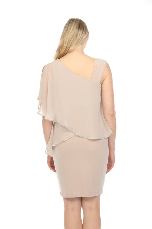 Joseph Ribkoff - Embellished Chiffon Overlay One-shoulder Sheath Dress