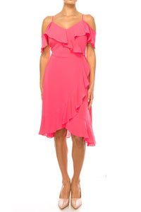London Times - Off-the-Shoulder Flutter-Detail Dress