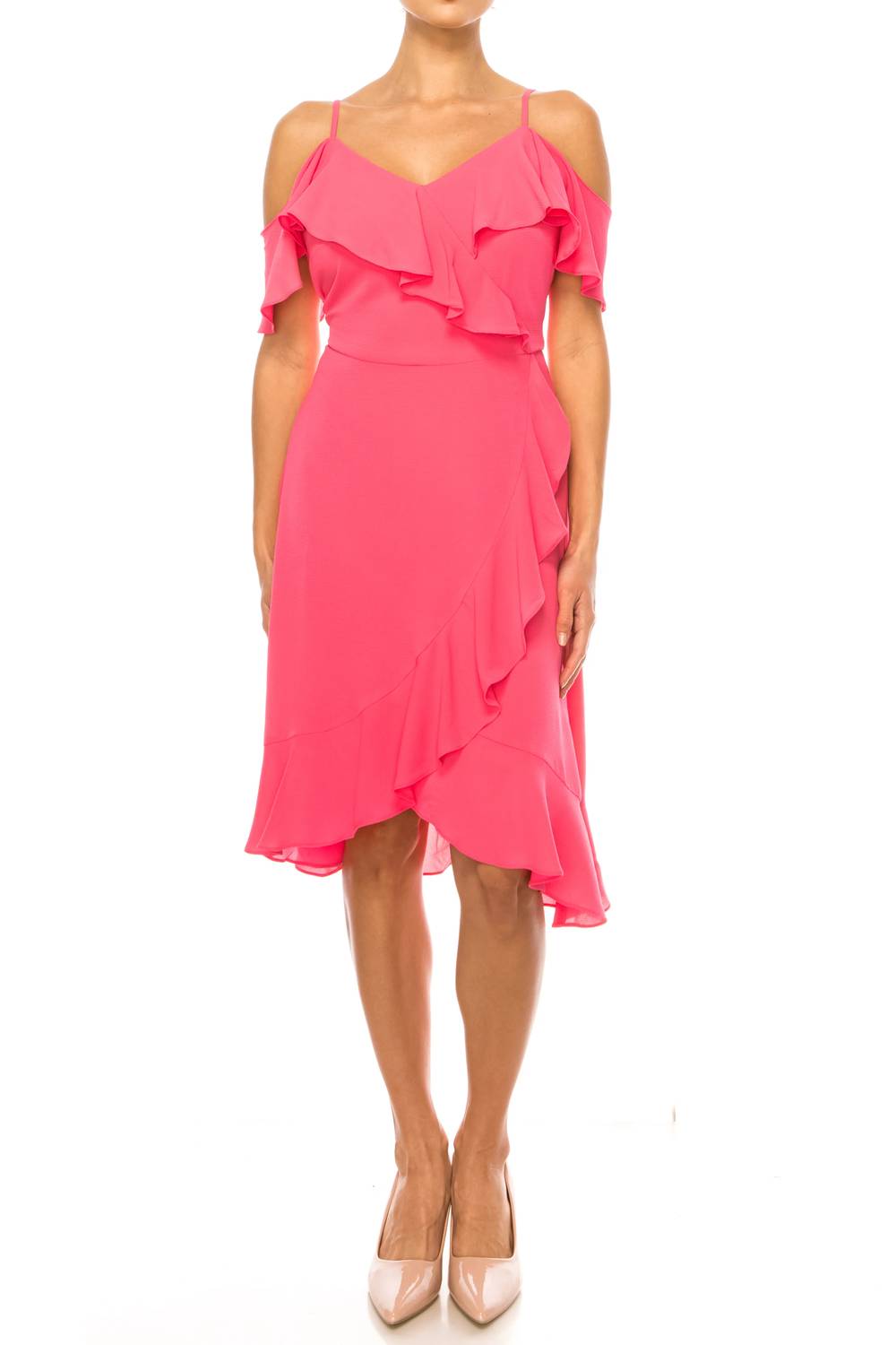 London Times - Off-the-Shoulder Flutter-Detail Dress
