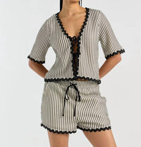 Very J - Wave Trim Detail Knit Top & Shorts Set