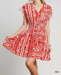 Umgee - Print Smocked Waist Mini Dress