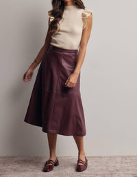 Forte - Faux Leather A-line Midi Skirt