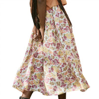 THE GREAT. Women's The Papyrus Skirt in golden lilac flower - women's skirt - detail view