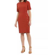 LONDON TIMES Button-trim Sheath Dress in terracotta - women's dress