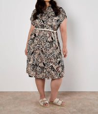 Apricot - Mixed Animal Print Shirt Midi Dress