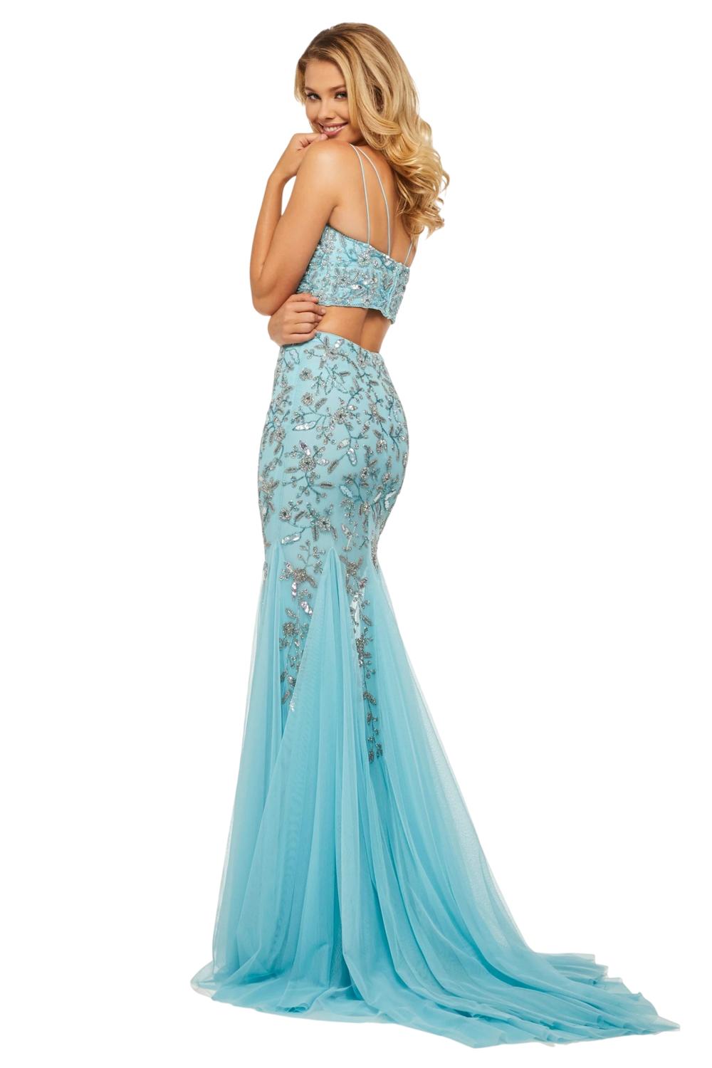 Sherri Hill Two-piece Mermaid Gown in light blue - women's dress - alternate view