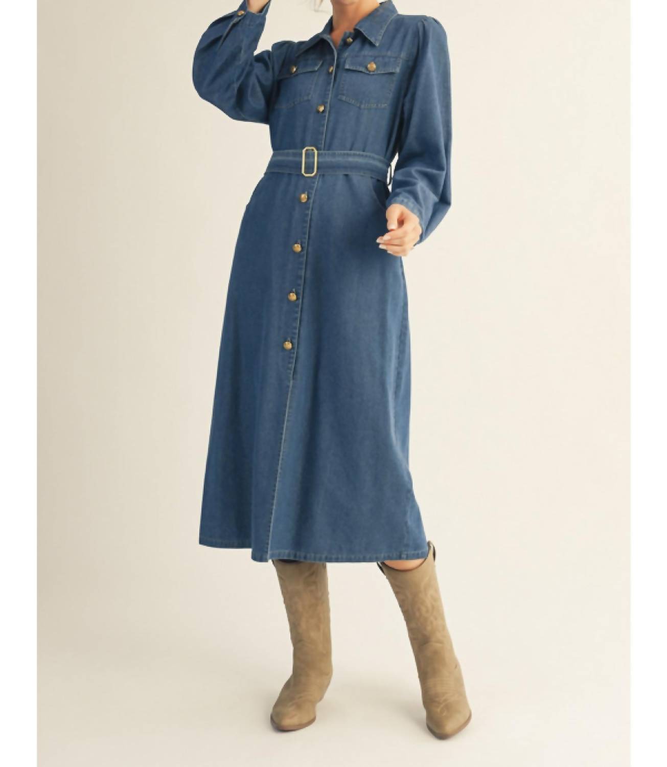 Jodifl So Needy Maxi Dress in blue denim - women's dress - detail view