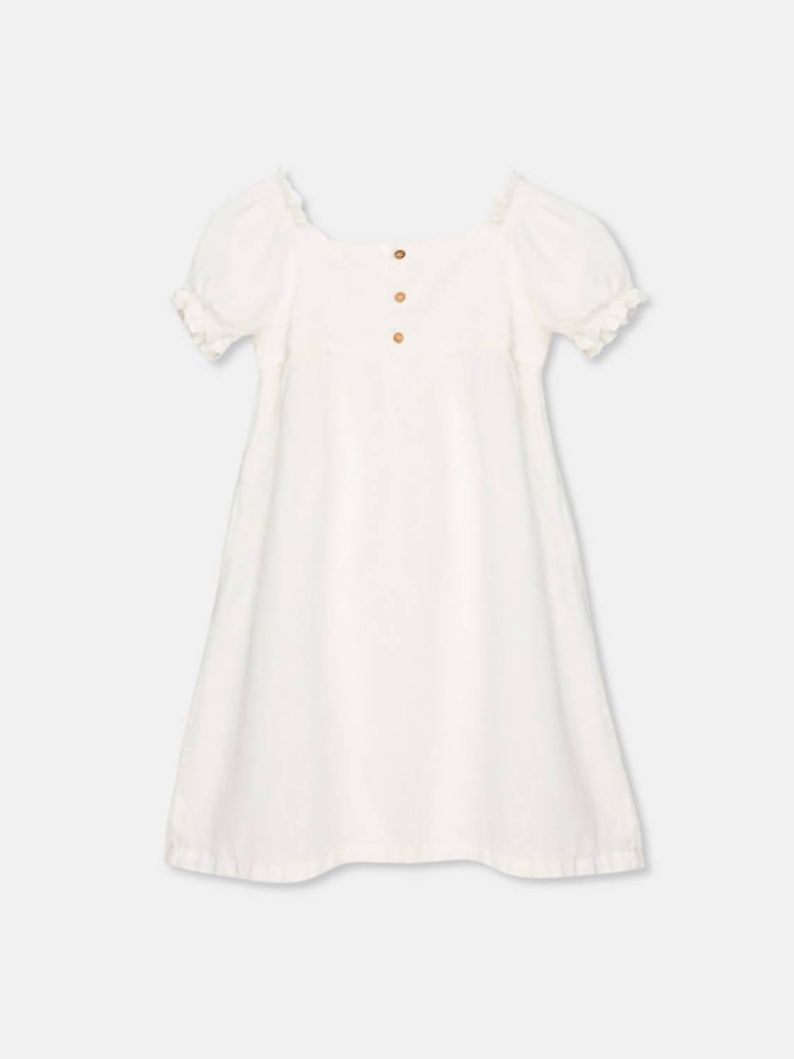 Girls Puff Sleeve Linen Dress