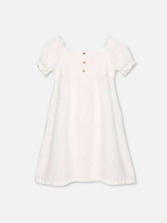 Girls Puff Sleeve Linen Dress