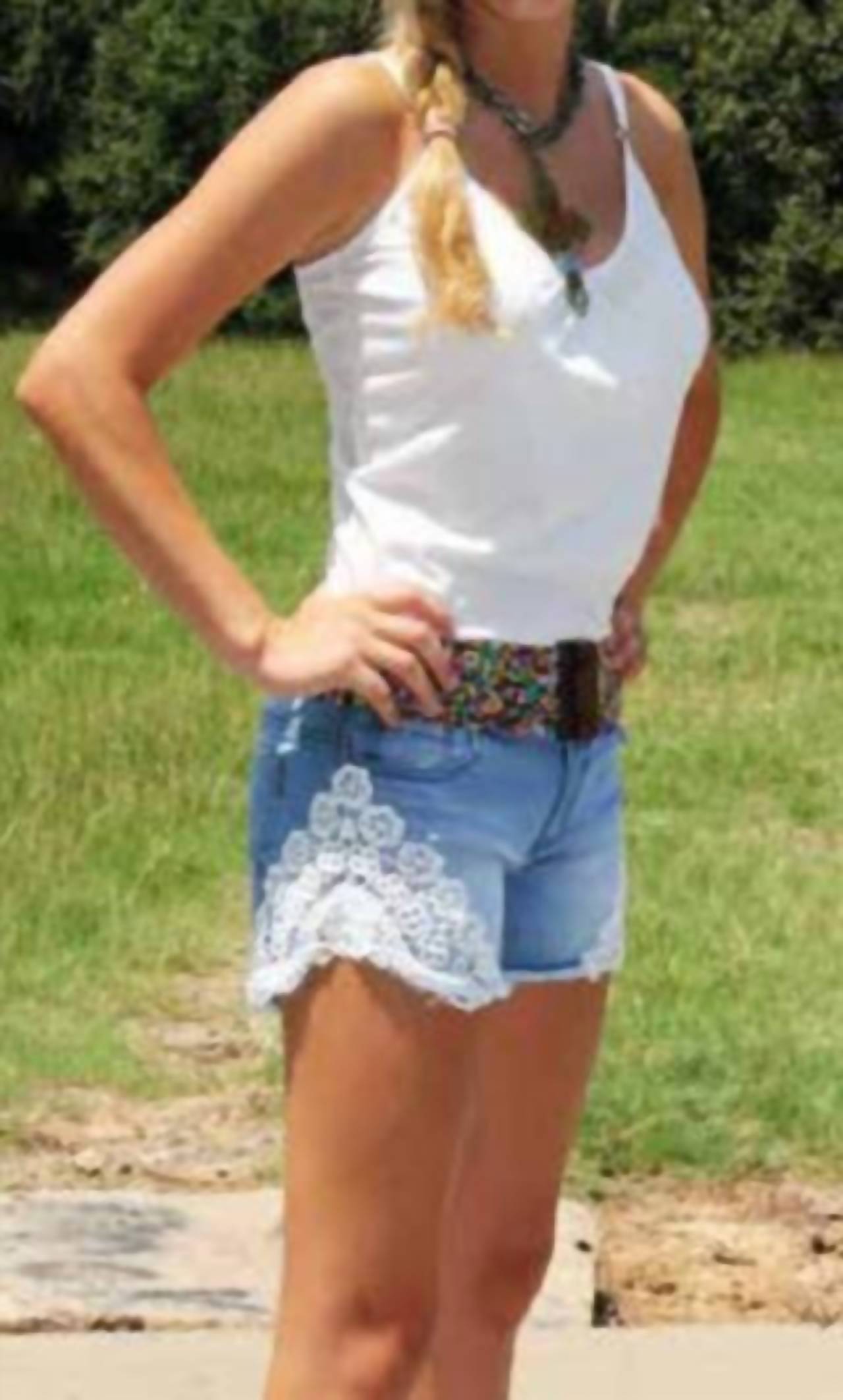 R Cinco Ranch Crochet & Lace Shorts in stone wash - women's shorts