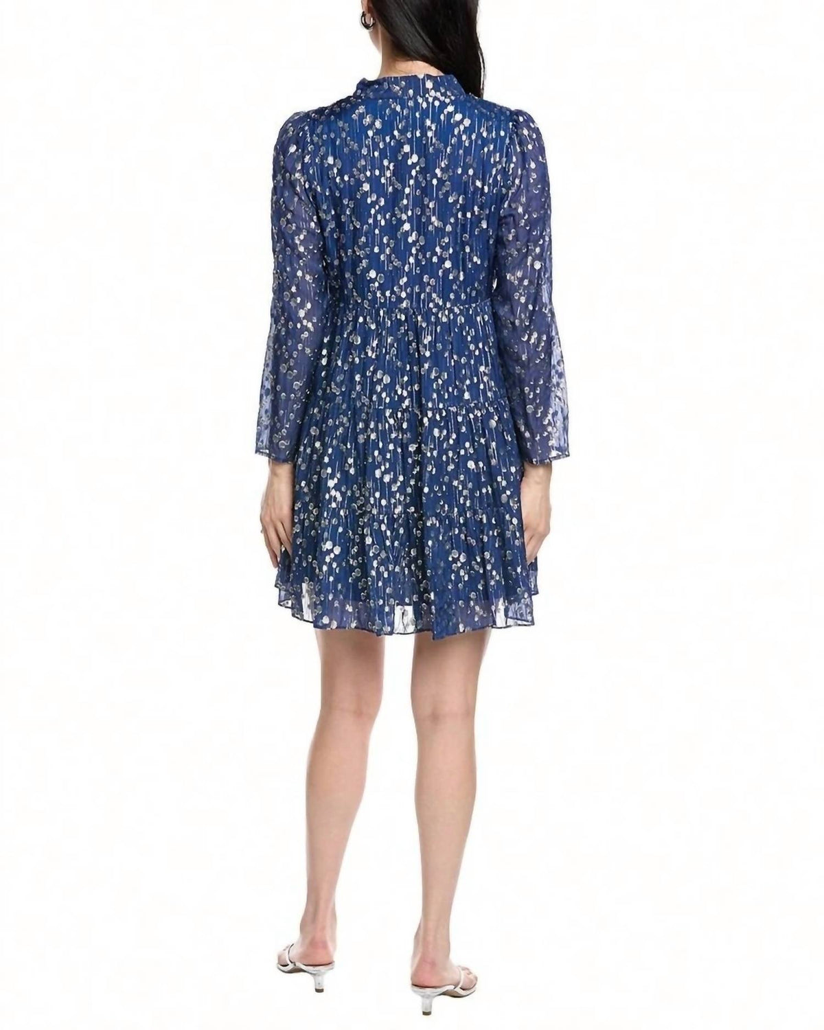 Sail To Sable - Lurex Clip Dot Long Sleeve Tunic Flare Dress