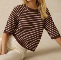 Faherty Women's Miramar Sweater Top in cocoa sand stripe - women's t-shirt - view 4
