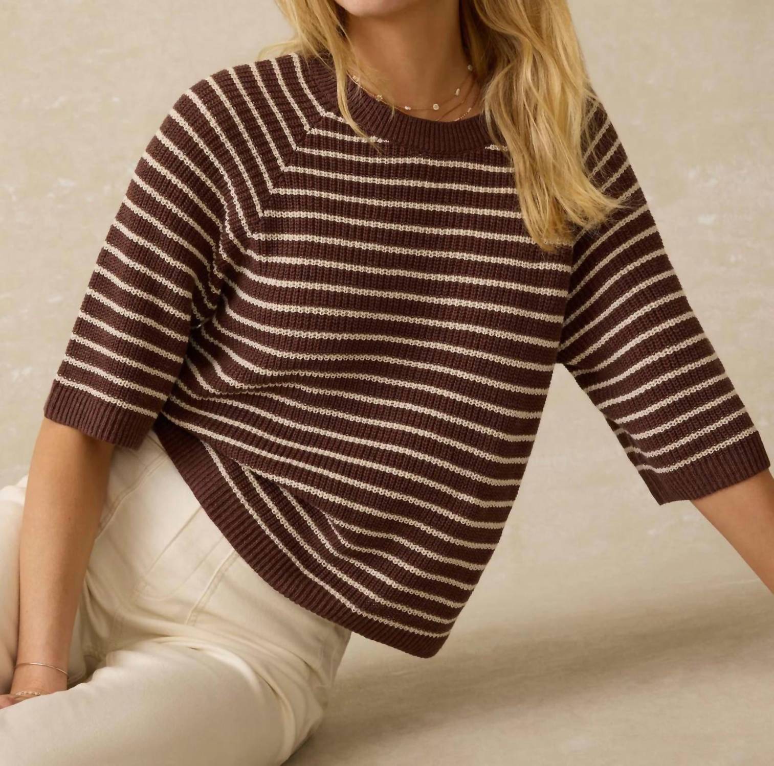 Faherty Women's Miramar Sweater Top in cocoa sand stripe - women's t-shirt - view 4
