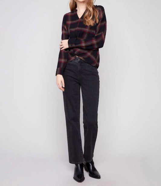 Charlie B - Plaid Double Gauze Blouse With Front Knot