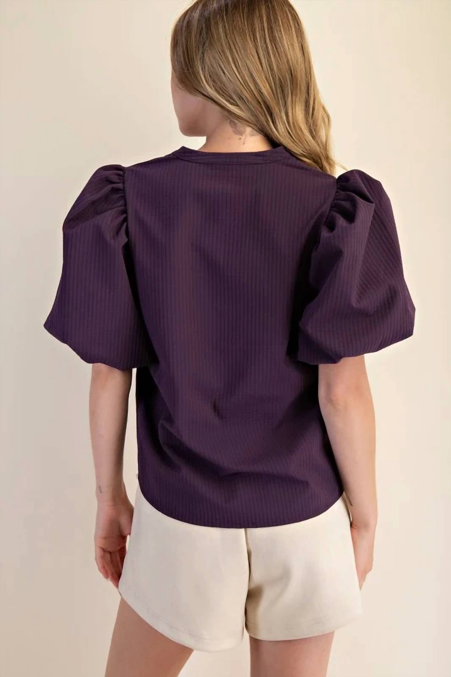 Glam - Kinsley V-neck Puff Sleeve Blouse