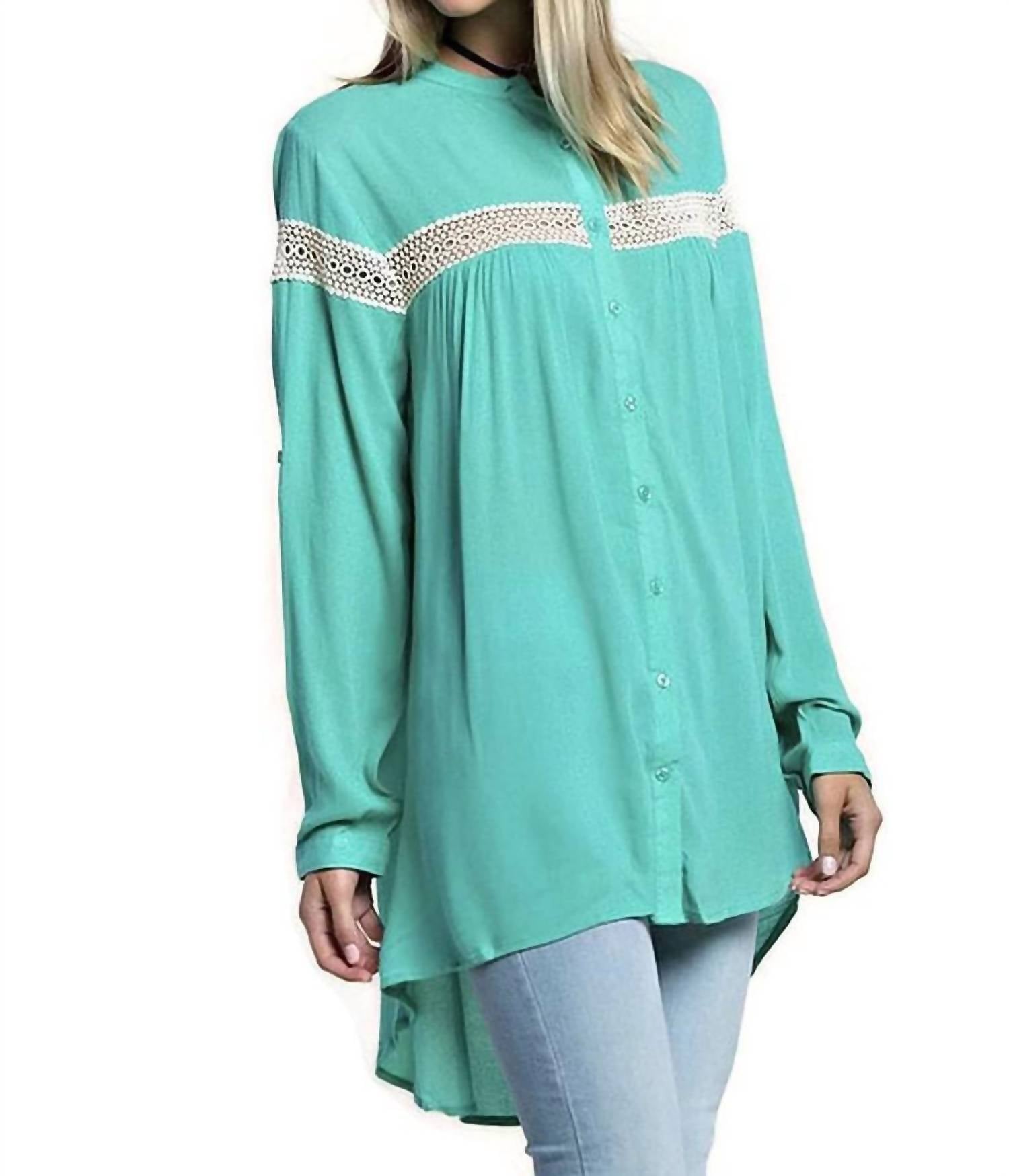 Kori - Button Up Lace Trim Tunic