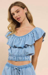 Sadie & Sage - It's Pouring Wide Ruffle Neck Top