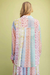Easel - Patchwork Chiffon Button Down Shirt